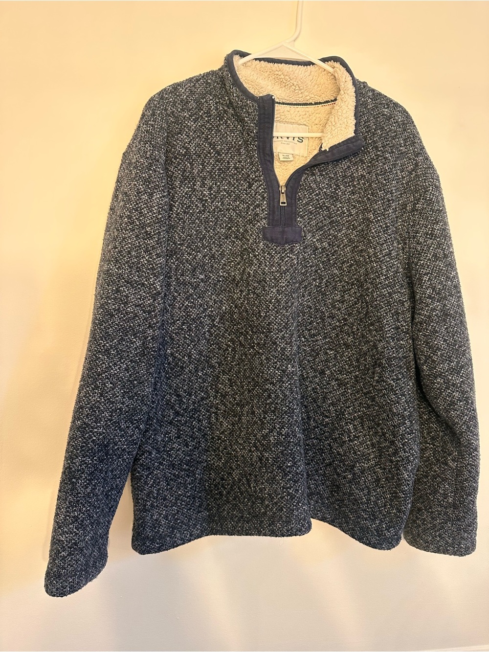 Orvis XL Navy Sherpa Lined Quarter Zip Pullover Sweater